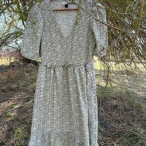 Floral Green and White Dress